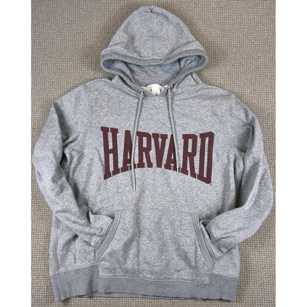 H&M Harvard Hoodie Men Medium Gray Stitched Logo Collegiate Ivy League Preppy